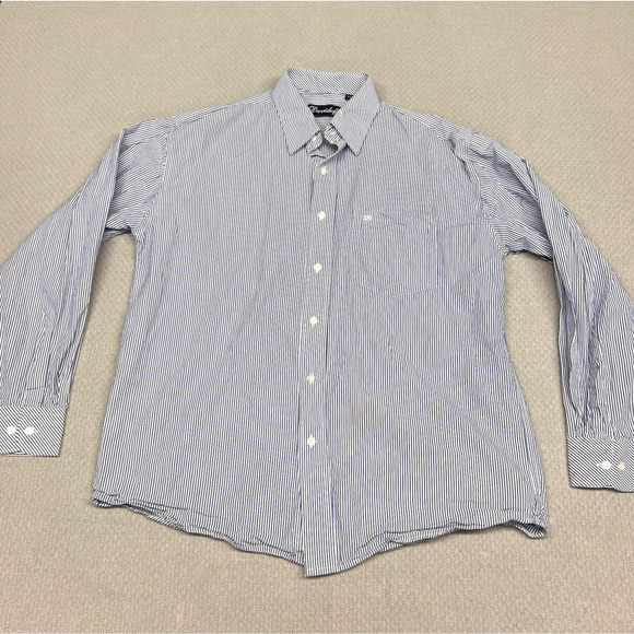 Davidoff Cigars Shirt Mens 44 Blue Striped Cotton Button Down Classic Preppy - Picture 1 of 6